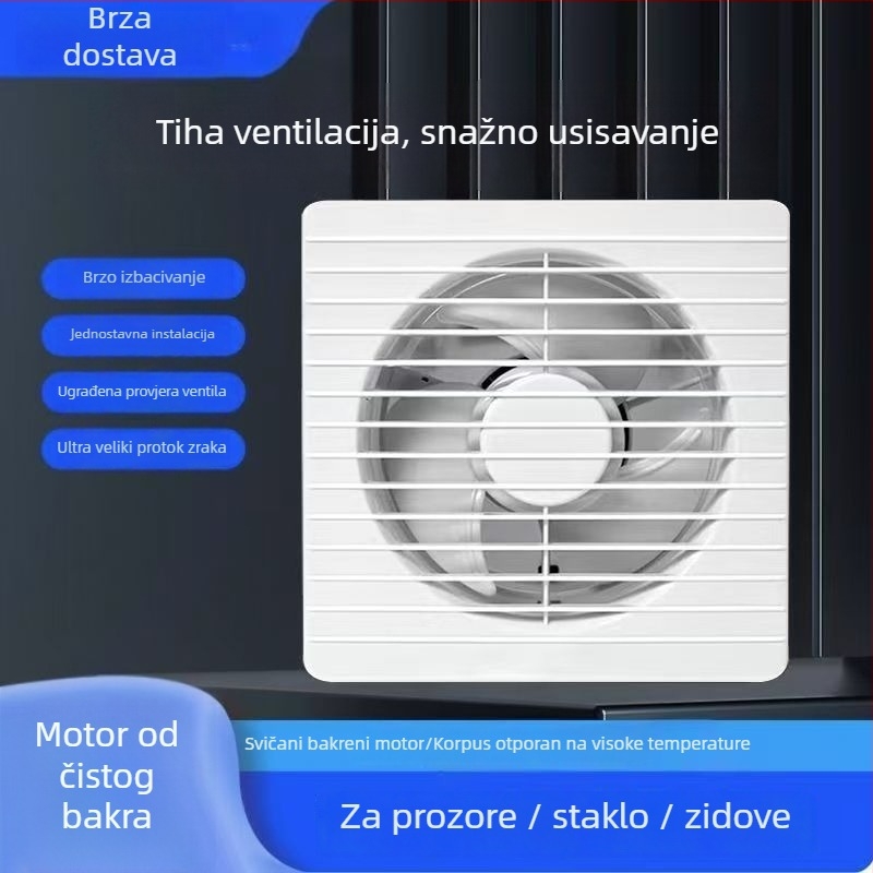 Zidni ventilator za ventilaciju s 3 lopatice, tih, motor od čistog bakra, daljinsko upravljanje, za kuhinju i kupaonu