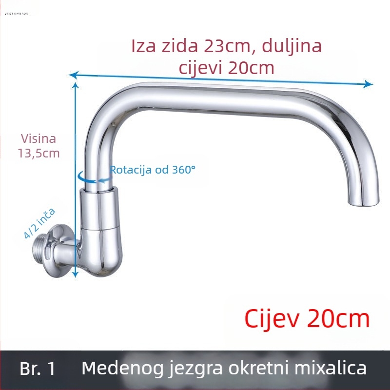 Kuhinjski slavina s keramičnim jedrom, okretni rameni, zidna montaža, kromirana površina, 2 cm ulaz/izlaz, moderan minimalistički dizajn, Dragon Man