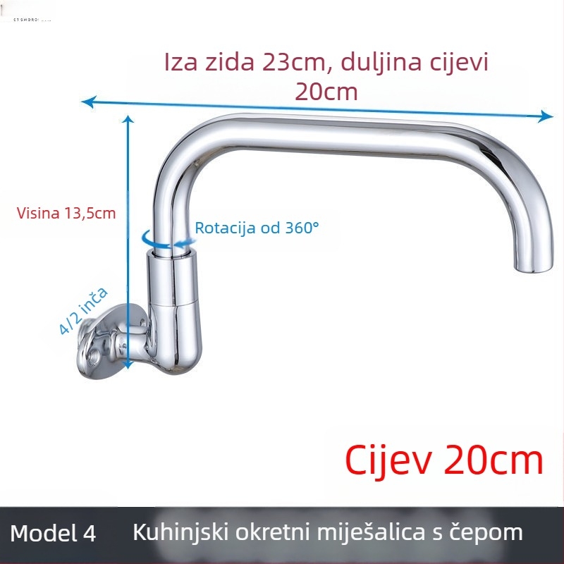 Kuhinjski slavina s keramičnim jedrom, okretni rameni, zidna montaža, kromirana površina, 2 cm ulaz/izlaz, moderan minimalistički dizajn, Dragon Man
