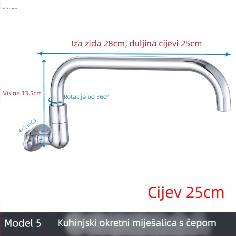Kuhinjski slavina s keramičnim jedrom, okretni rameni, zidna montaža, kromirana površina, 2 cm ulaz/izlaz, moderan minimalistički dizajn, Dragon Man