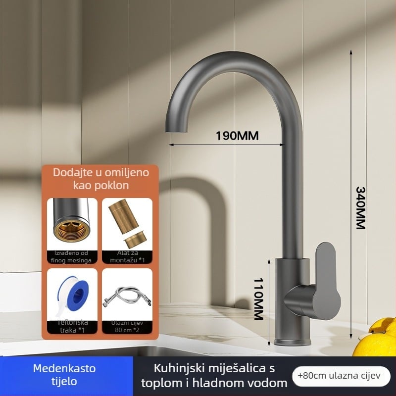 Kuhinjski miješalac za sudoper — bakar-lega, keramički kartridžni ventil, vertikalna ugradnja