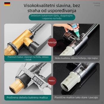 Kuhinjski miješajući slavina, topla i hladna, rotacijsko upravljanje, keramički disk ventil, bakar, 10 mm ulaz