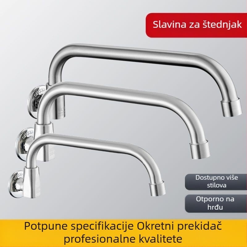 Slavina za kuhinju od nehrđajućeg čelika, zidna, izljev s mogućnošću okretišta, poluautomatika, za hotele i restorane