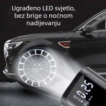 Prijenosna pumpa za zrak s digitalnim zaslonom — USB punjenje, 12V, 25 L/min, 100W, osvjetljenje i manometar