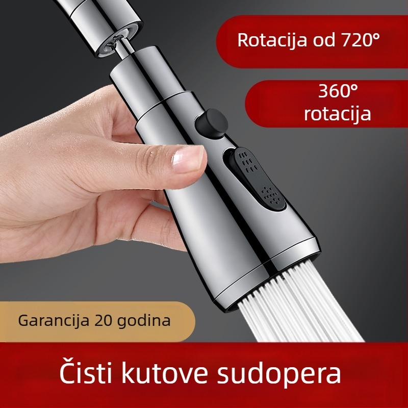 Univerzalna rotirajuća glava proširenja kuhinjske slavine s zaštitom od prskanja, vijčano priključivanje, bakrena jezgra ventila, elektroplirano završno