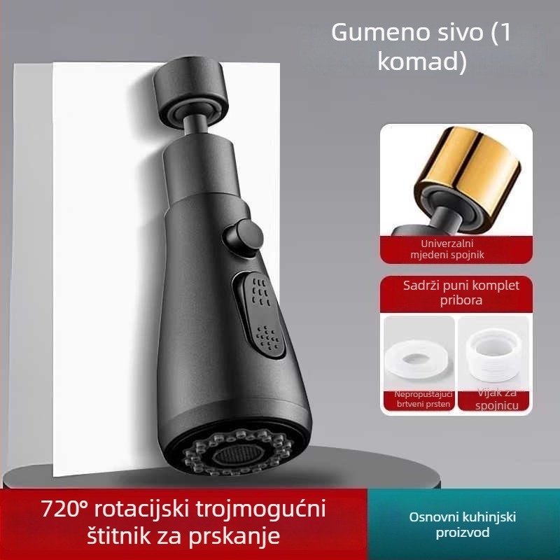 Univerzalna rotirajuća glava proširenja kuhinjske slavine s zaštitom od prskanja, vijčano priključivanje, bakrena jezgra ventila, elektroplirano završno