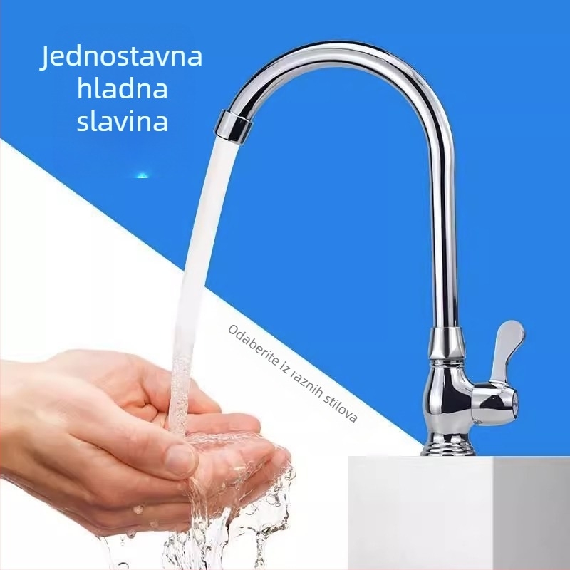 Kuhinjska slavina za sudoper, bakrena, zidna vertikalna montaža, jednoručna, keramički jezgru ventila, čistoća bakra 59
