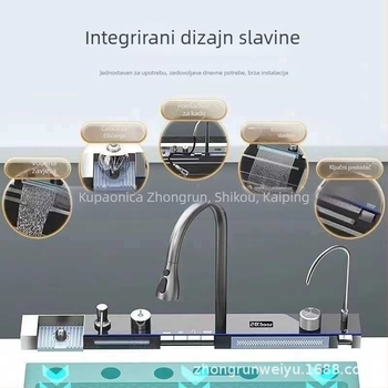 Kuhinjska slavina od nehrđajućeg čelika s izvlačnim mlazom, bakreno jezgro, topla i hladna voda