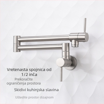 Zidni kuhinjski miješalica s sklopnim produženjem — Nehrđajući čelik; Model Hj-c1012; Promjer sjedala ventila Ø30 mm; Promjer priključnih cijevi Ø20 mm; Ugradnja u zid; Tip: miješalica
