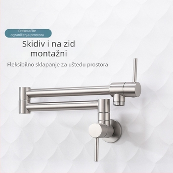 Zidni kuhinjski miješalica s sklopnim produženjem — Nehrđajući čelik; Model Hj-c1012; Promjer sjedala ventila Ø30 mm; Promjer priključnih cijevi Ø20 mm; Ugradnja u zid; Tip: miješalica