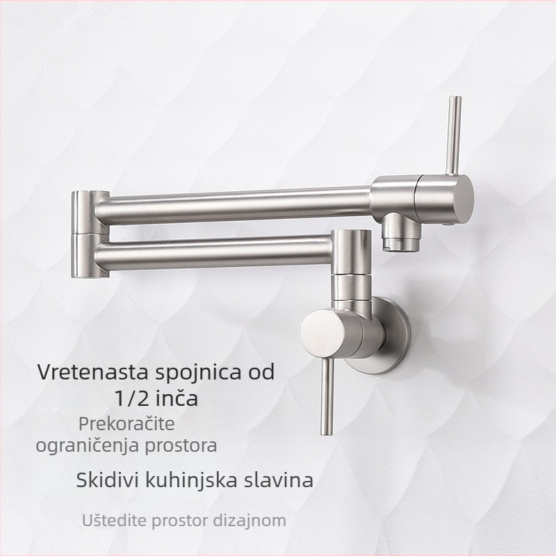 Zidni kuhinjski miješalica s sklopnim produženjem — Nehrđajući čelik; Model Hj-c1012; Promjer sjedala ventila Ø30 mm; Promjer priključnih cijevi Ø20 mm; Ugradnja u zid; Tip: miješalica