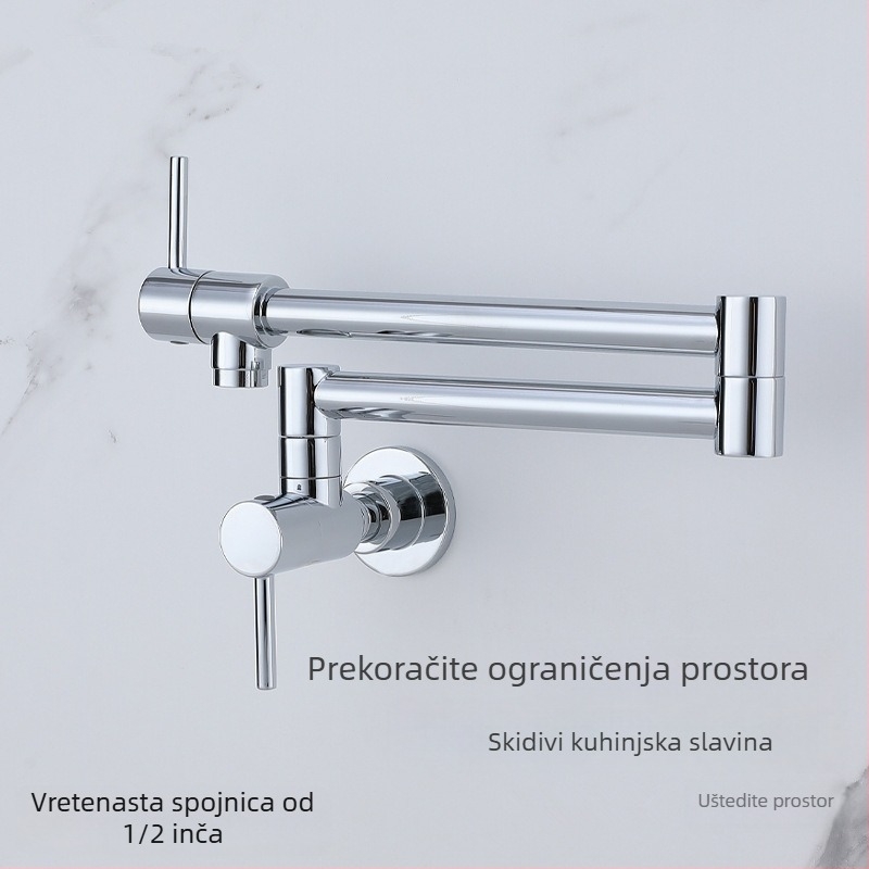 Zidni kuhinjski miješalica s sklopnim produženjem — Nehrđajući čelik; Model Hj-c1012; Promjer sjedala ventila Ø30 mm; Promjer priključnih cijevi Ø20 mm; Ugradnja u zid; Tip: miješalica
