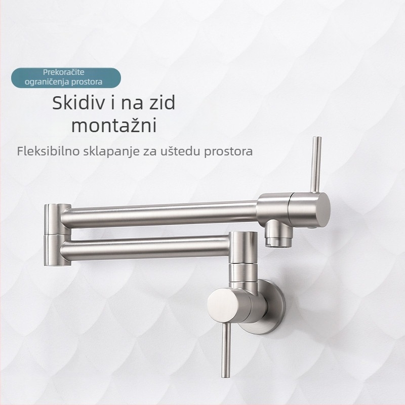 Zidni kuhinjski miješalica s sklopnim produženjem — Nehrđajući čelik; Model Hj-c1012; Promjer sjedala ventila Ø30 mm; Promjer priključnih cijevi Ø20 mm; Ugradnja u zid; Tip: miješalica