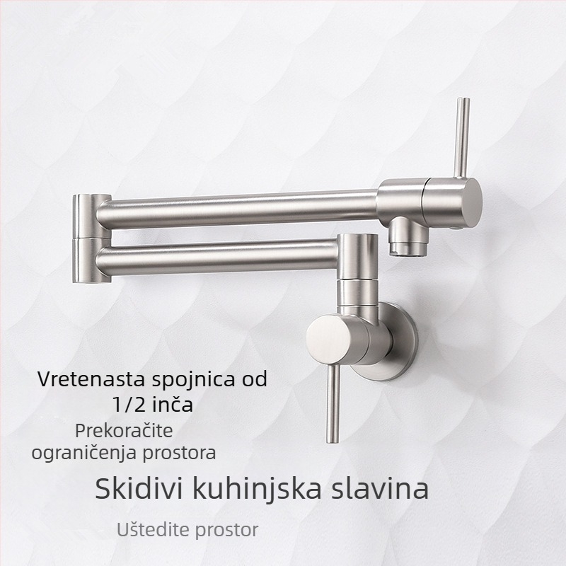 Zidni kuhinjski miješalica s sklopnim produženjem — Nehrđajući čelik; Model Hj-c1012; Promjer sjedala ventila Ø30 mm; Promjer priključnih cijevi Ø20 mm; Ugradnja u zid; Tip: miješalica