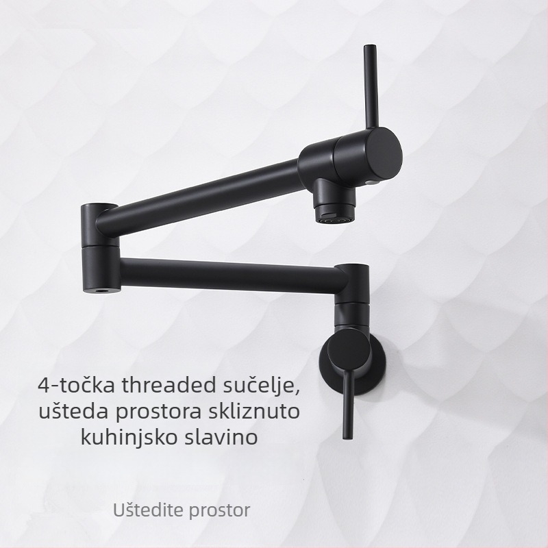 Zidni kuhinjski miješalica s sklopnim produženjem — Nehrđajući čelik; Model Hj-c1012; Promjer sjedala ventila Ø30 mm; Promjer priključnih cijevi Ø20 mm; Ugradnja u zid; Tip: miješalica