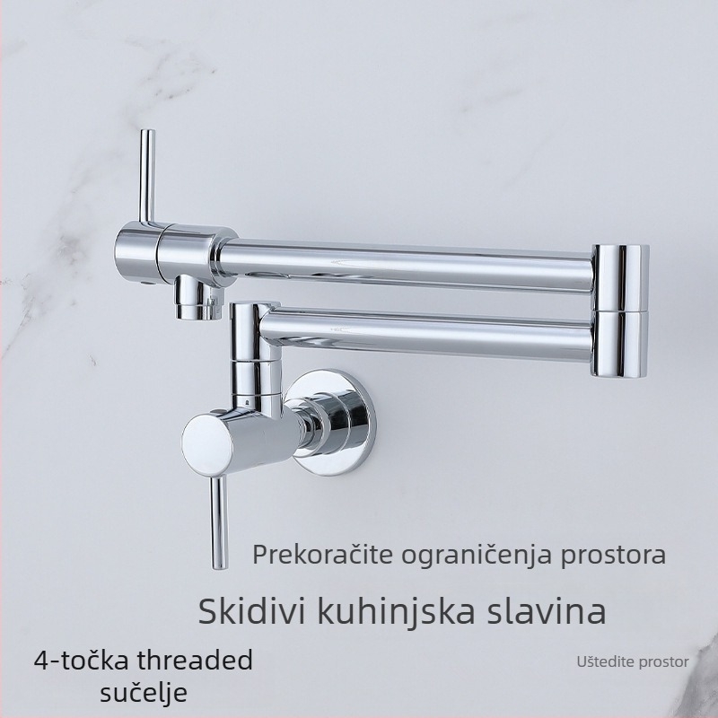Zidni kuhinjski miješalica s sklopnim produženjem — Nehrđajući čelik; Model Hj-c1012; Promjer sjedala ventila Ø30 mm; Promjer priključnih cijevi Ø20 mm; Ugradnja u zid; Tip: miješalica