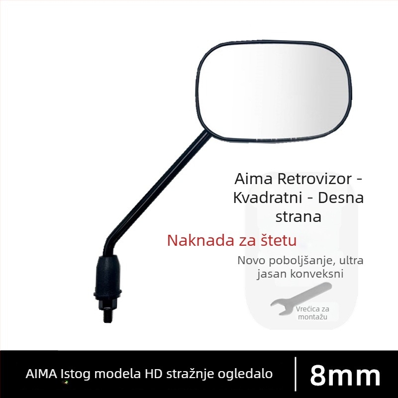 Zadnji retrovizor za električni bicikl, Nacionalni standard, Reflektirajući retrovizor za vožnju unatrag, 8 mm desni navoj, Univerzalni dodatak