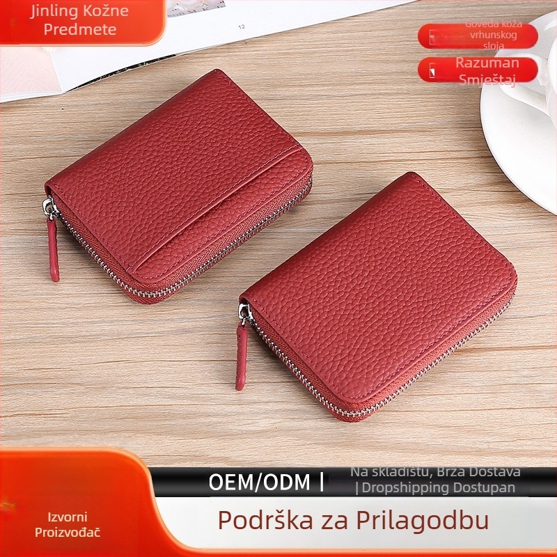 RFID novčanik za dokumente i kartice od prave kože, s pretincom za novac na zip, 1 preklop, protiv krađe