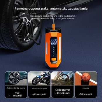 Automobilski hitni startni uređaj sa ugrađenom pumpom za zrak – sve u jednom, 12V, 80W, 35 L/min, digitalni zaslon, USB punjenje