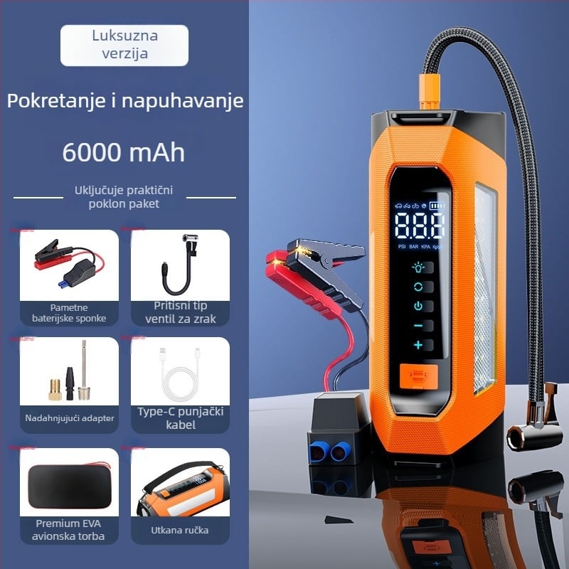 Automobilski hitni startni uređaj sa ugrađenom pumpom za zrak – sve u jednom, 12V, 80W, 35 L/min, digitalni zaslon, USB punjenje