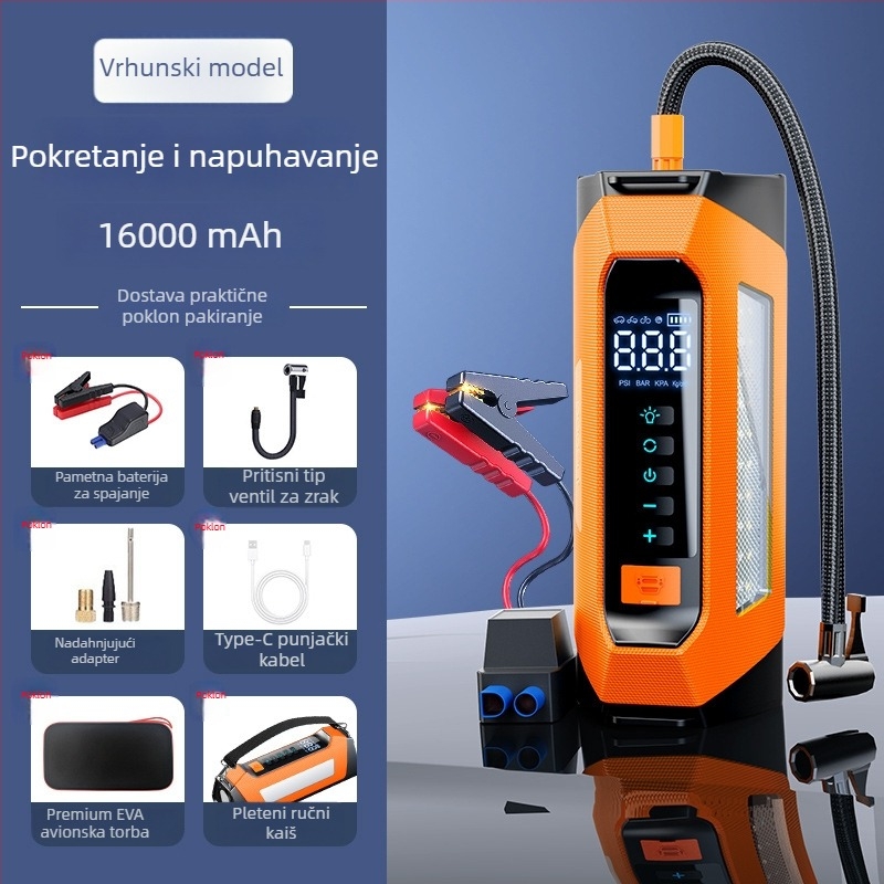 Automobilski hitni startni uređaj sa ugrađenom pumpom za zrak – sve u jednom, 12V, 80W, 35 L/min, digitalni zaslon, USB punjenje