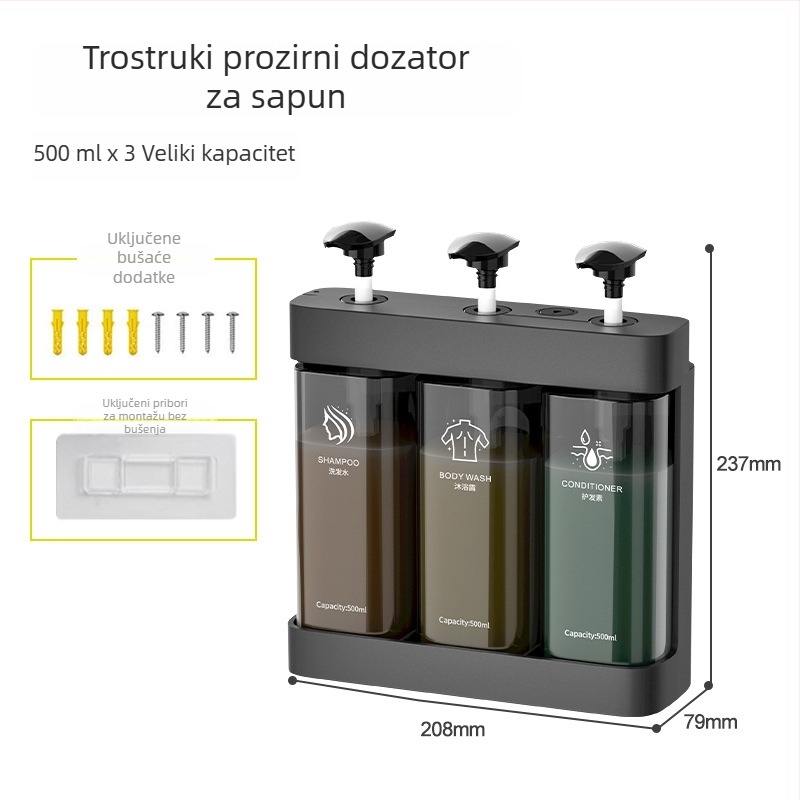 ABS zidni dozator sapuna – velika kapaciteta, ručni pritisak, montaža bez bušenja, CE certifikat