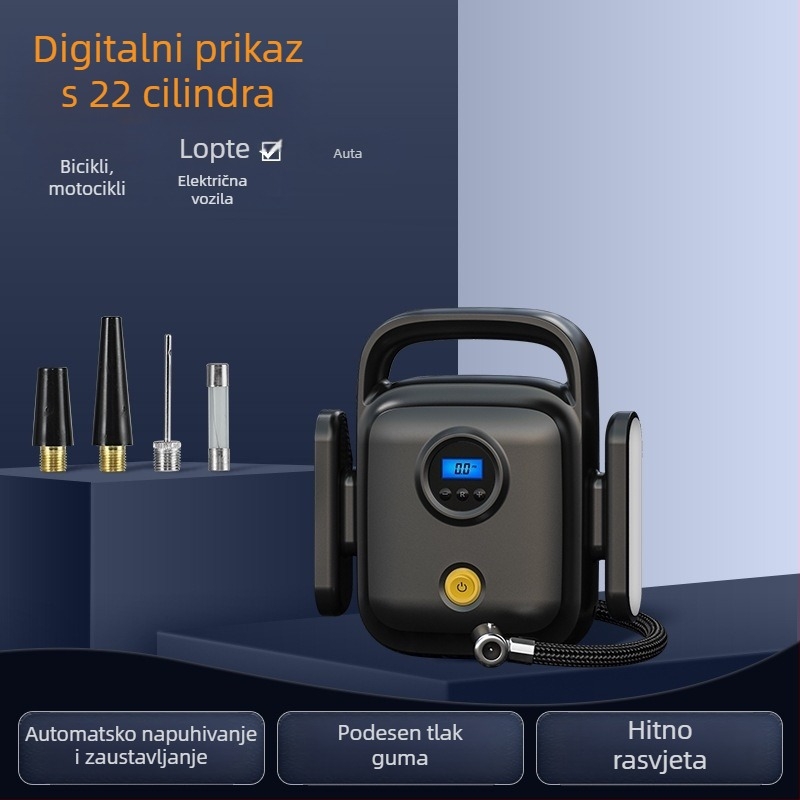 Prijenosna pumpa za automobil s digitalnim zaslonom, 12V, 120W, 60 cm crijevo, 35 L/min