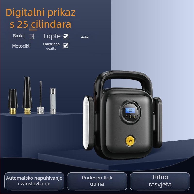 Prijenosna pumpa za automobil s digitalnim zaslonom, 12V, 120W, 60 cm crijevo, 35 L/min