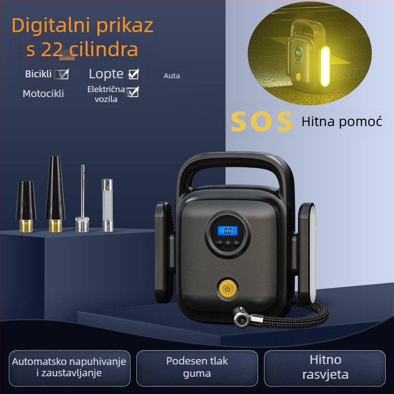 Prijenosna pumpa za automobil s digitalnim zaslonom, 12V, 120W, 60 cm crijevo, 35 L/min