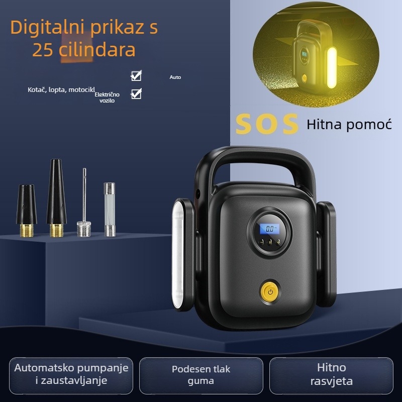 Prijenosna pumpa za automobil s digitalnim zaslonom, 12V, 120W, 60 cm crijevo, 35 L/min