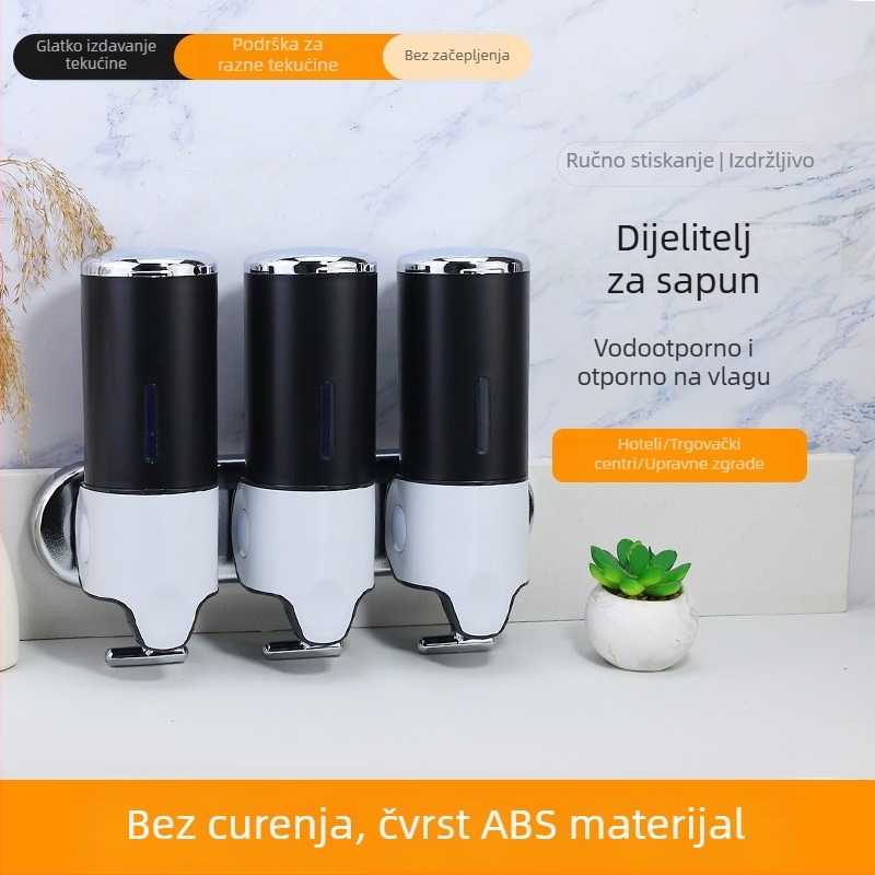 ABS plastični zidni dispenser za sapun s tri glave, ručno pritiskanje, krom završna obrada, moderan minimalistički stil, težina 650 g