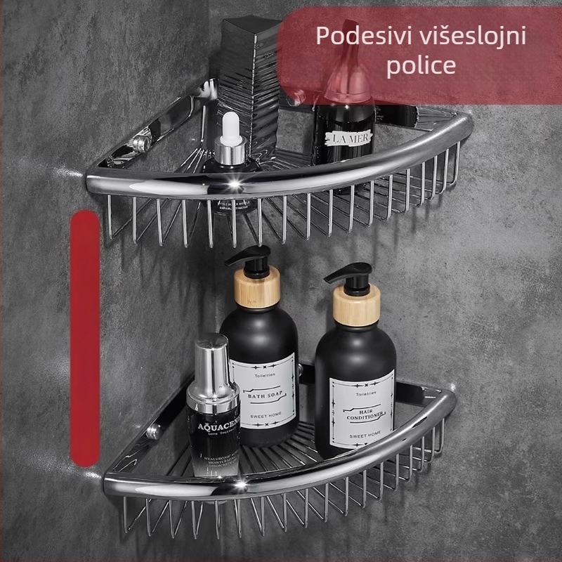Kupaonski kutni stalak od nehrđajućeg čelika, ogledni završetak, oblik ventilatora, dvostruki sloj, nosivost 5 kg