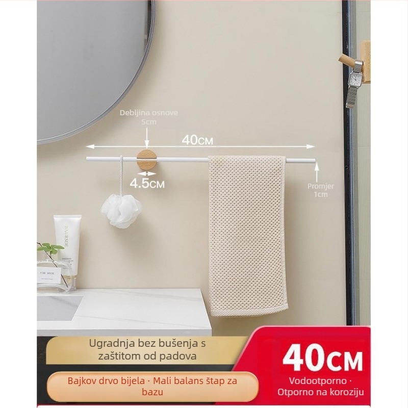 Držač za ručnike od aluminijske legure, montaža bez bušenja, jednostruka šipka, površinski premaz sprejem, nosivost 20 kg