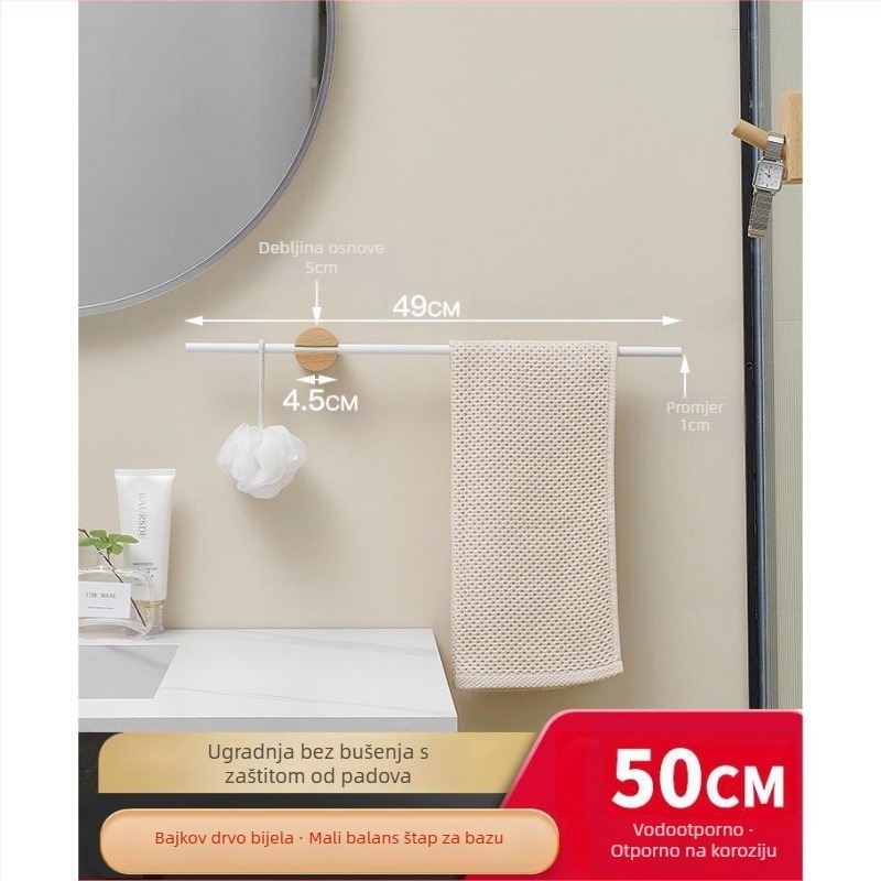 Držač za ručnike od aluminijske legure, montaža bez bušenja, jednostruka šipka, površinski premaz sprejem, nosivost 20 kg
