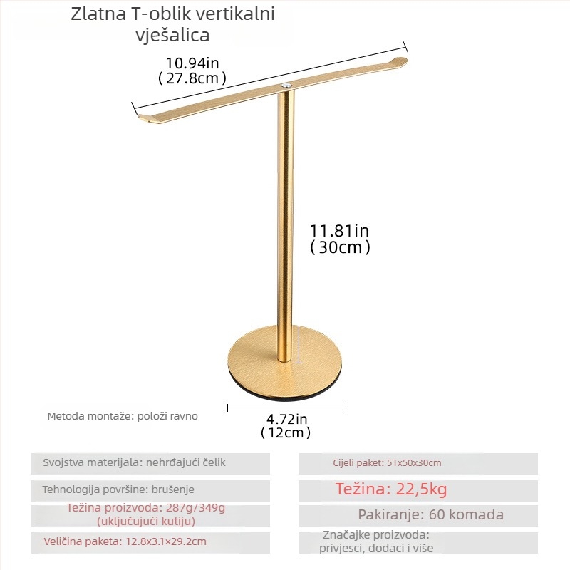 Držač za ručnike od nehrđajućeg čelika za stolnu ploču – vertikalni držač za ručnike, bez bušenja, nosivost 5 kg