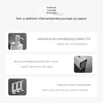 Caprena Dozator sapuna od nehrđajućeg čelika 304, zidni – ručni pritisak, set od 3 komada, za hotele