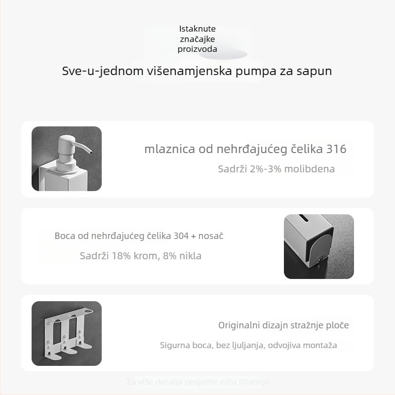 Caprena Dozator sapuna od nehrđajućeg čelika 304, zidni – ručni pritisak, set od 3 komada, za hotele