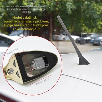 Solarna automobilska antena za automobil u obliku shark fin s LED strob osvjetljenjem, daljinskim upravljačem, montaža ljepilom, univerzalna kompatibilnost