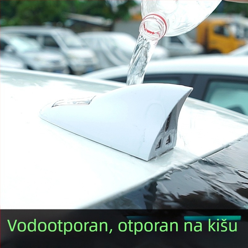 Solarna automobilska antena za automobil u obliku shark fin s LED strob osvjetljenjem, daljinskim upravljačem, montaža ljepilom, univerzalna kompatibilnost