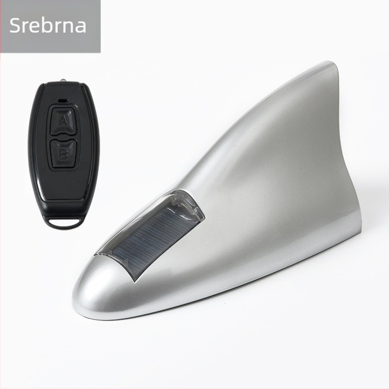 Solarna automobilska antena za automobil u obliku shark fin s LED strob osvjetljenjem, daljinskim upravljačem, montaža ljepilom, univerzalna kompatibilnost