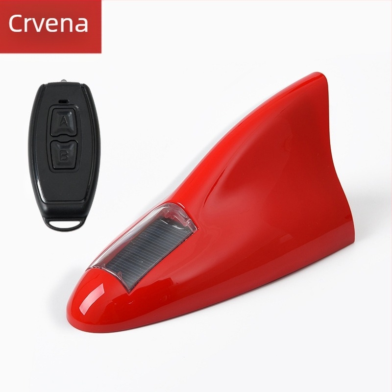 Solarna automobilska antena za automobil u obliku shark fin s LED strob osvjetljenjem, daljinskim upravljačem, montaža ljepilom, univerzalna kompatibilnost