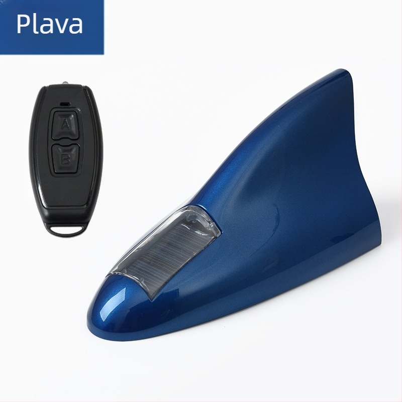 Solarna automobilska antena za automobil u obliku shark fin s LED strob osvjetljenjem, daljinskim upravljačem, montaža ljepilom, univerzalna kompatibilnost