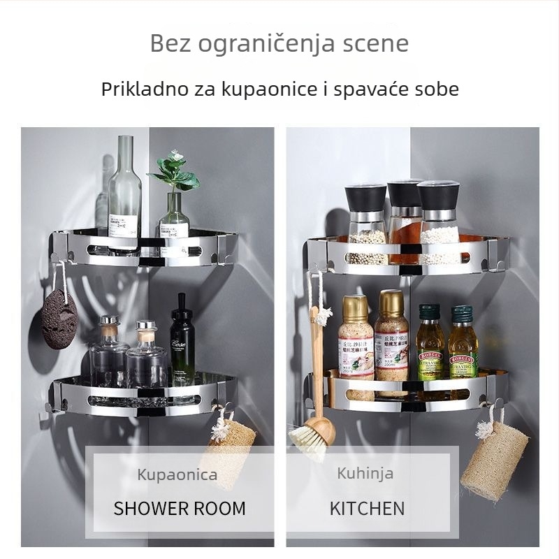 Nerđajući čelik trokutasta zidna polica za kupaonicu, bez bušenja, za WC i umivaonik