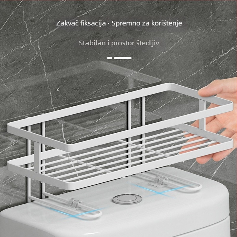 Zidna polica za kupaonu iznad zahoda, dvostruki nivo, elektroplatirani završni sloj, nosivost 1–5 kg