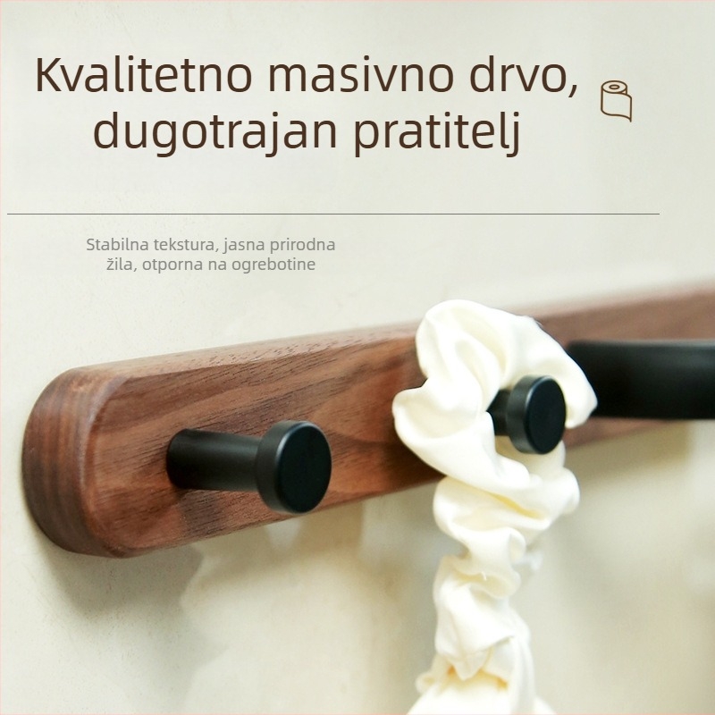 Držač ručnika bez bušenja za kupaonicu - aluminijska legura, završna obrada drveni vosak, nosivost 15 kg
