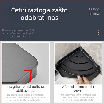 Komedan 1020 Dva složni kutni polic od aluminija za kupaonicu, premaz boje, nosivost 5–10 kg, moderni minimalistički stil
