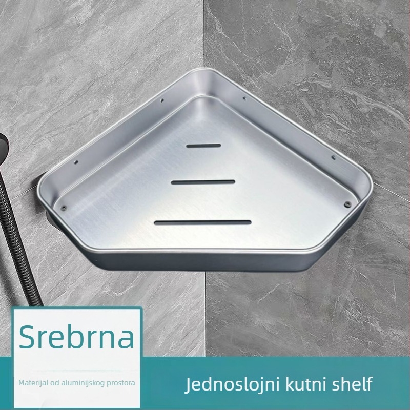 Komedan 1020 Dva složni kutni polic od aluminija za kupaonicu, premaz boje, nosivost 5–10 kg, moderni minimalistički stil