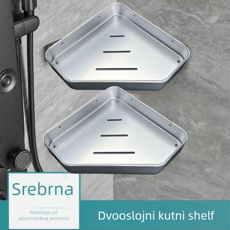 Komedan 1020 Dva složni kutni polic od aluminija za kupaonicu, premaz boje, nosivost 5–10 kg, moderni minimalistički stil