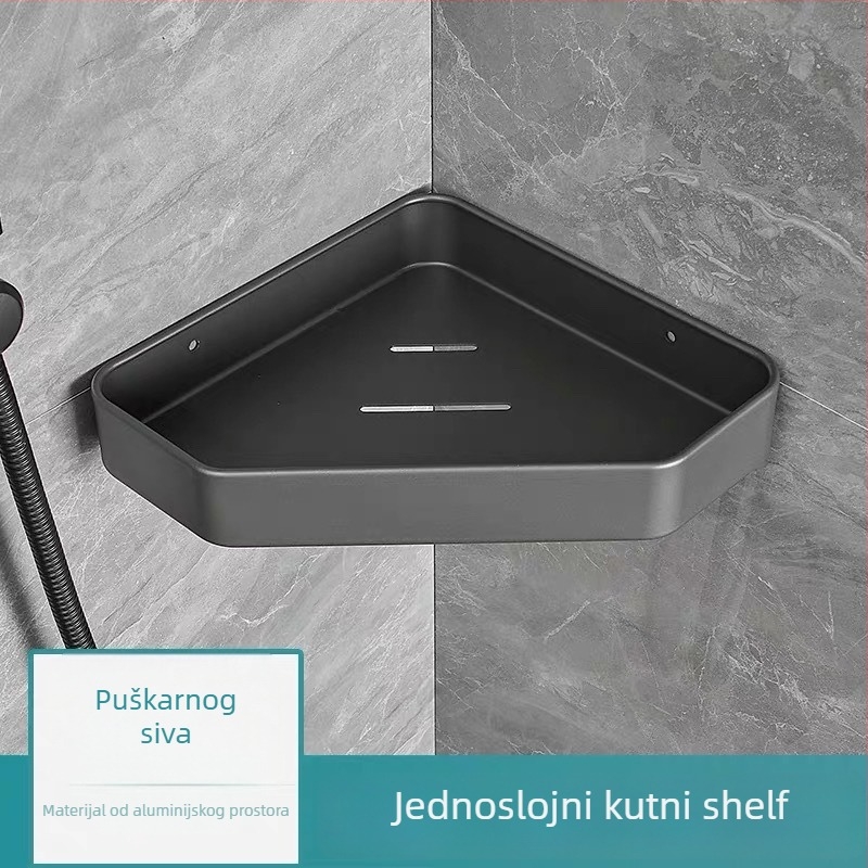 Komedan 1020 Dva složni kutni polic od aluminija za kupaonicu, premaz boje, nosivost 5–10 kg, moderni minimalistički stil