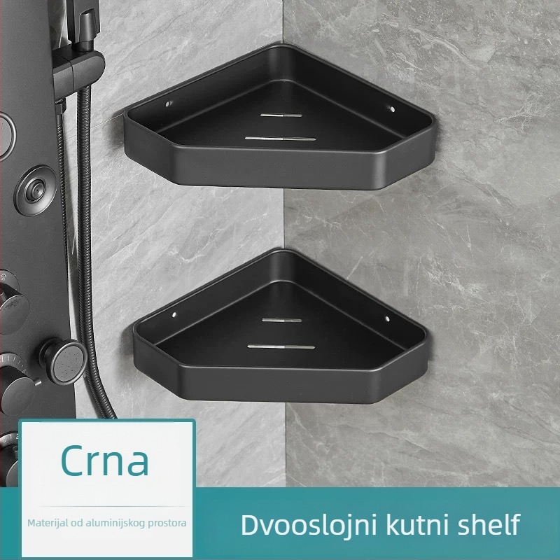 Komedan 1020 Dva složni kutni polic od aluminija za kupaonicu, premaz boje, nosivost 5–10 kg, moderni minimalistički stil
